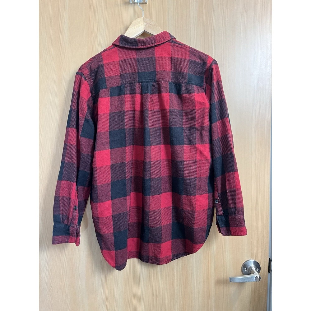 Madewell Flannel Shirt Womens Medium Red Black Buffalo Check Side Button Plaid - Picture 2 of 11